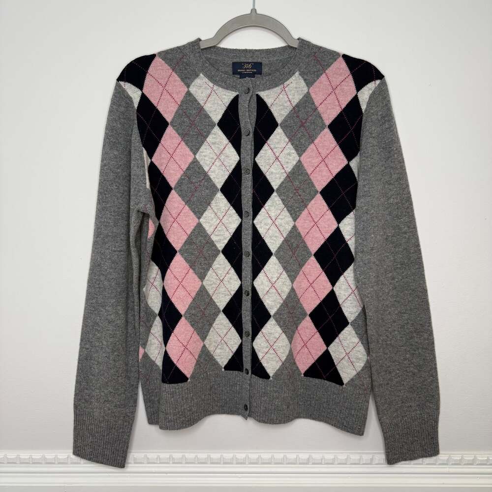 Lambswool Cardigan Sweater Preppy Argyle Large Y2K Vintage Brooks Brothers